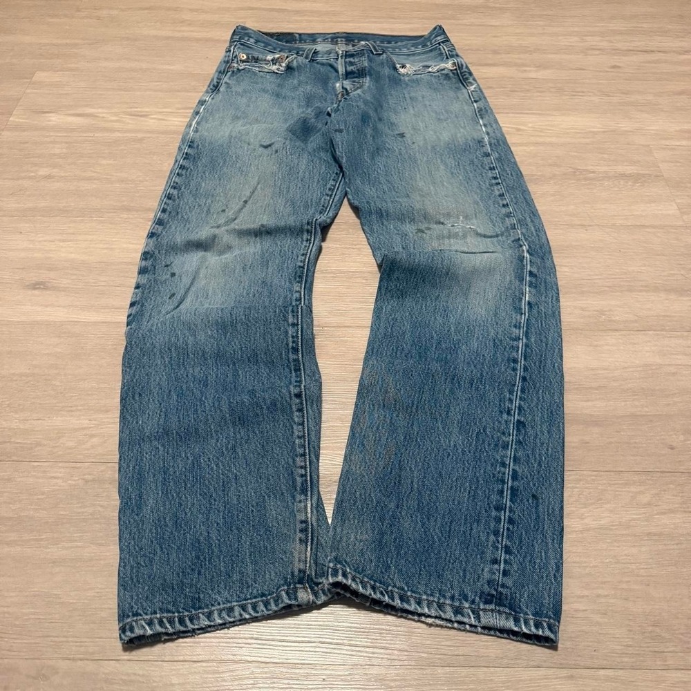 28x30 Blue Distressed Straight Leg Jeans Y2K Grunge Vintage
